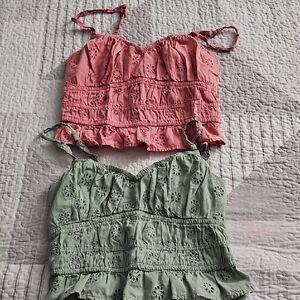 Hollister Eyelet Crop Tops in Pink and Green